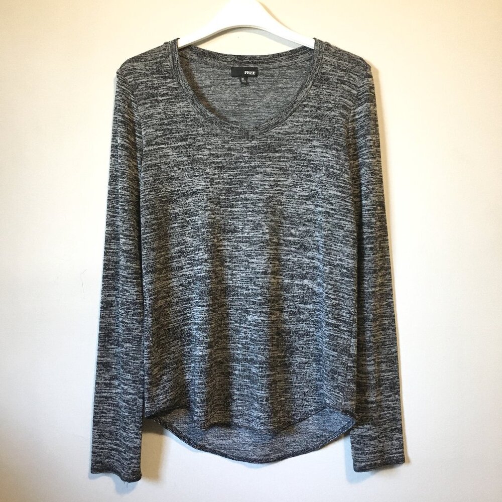 Aritzia Wilfred Free Black White Marled Long Sleeve Hipster Shirt